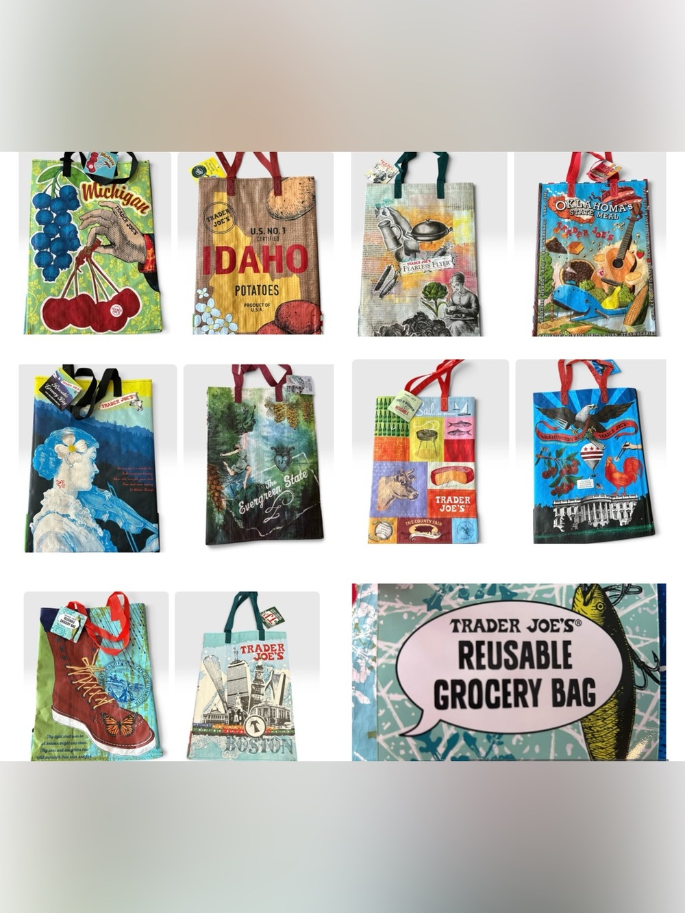 Lot of 10 Trader Joe’s 2024 State Reusable Grocery Bags